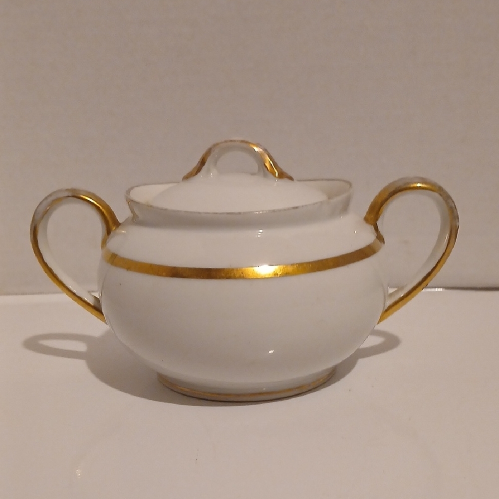 Noritake Gold-Trimmed White Sugar Bowl